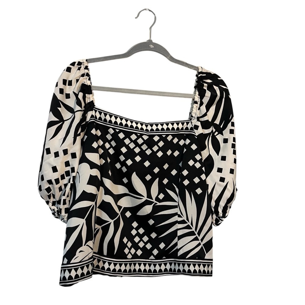 Nine West Black White Floral Blouse Plus Size XXL bold going out formal holiday
